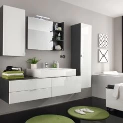 Badmöbel Badezimmer Set Weiß Hochglanz Waschtisch Komplett MIT Waschbecken Beach 10 Badmöbel Badezimmer Set Weiß Hochglanz Waschtisch Komplett MIT Waschbecken Beach -Möbelhaus 387389096