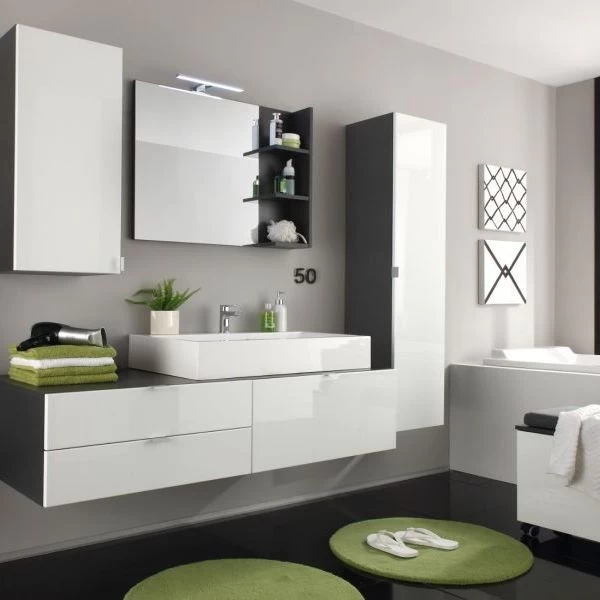 Badmöbel Badezimmer Set Weiß Hochglanz Waschtisch Komplett MIT Waschbecken Beach 6 Badmöbel Badezimmer Set Weiß Hochglanz Waschtisch Komplett MIT Waschbecken Beach – Bild 4