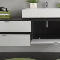 Bad Möbel Set Mit Waschbecken Weiß Hochglanz Grau Waschtisch Hochschrank Beach -Möbelhaus 387393003