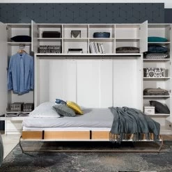 Schrankbett Wandbett Klappbett Horizontal HB140 X 200 Mit Aufsatz & 2 Schränken Weiß -Möbelhaus 387840792