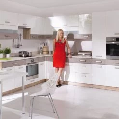 Küche Küchenzeile Eckküche Weiß Glanz XXL Küchenblock