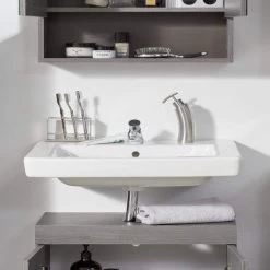 Bad Möbel Set Waschbeckenunterschrank Spiegelschrank Grau Sardegna 60 Cm Runner -Möbelhaus 388301566