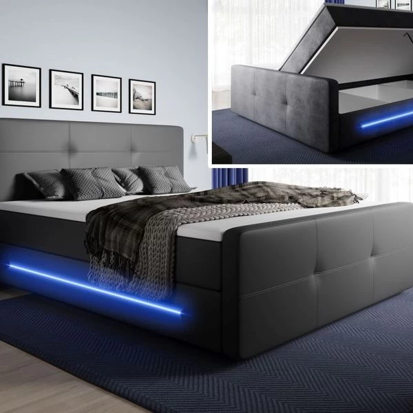 Elegantes Boxspringbett Isor Mit 2 Bettkasten Und LED 3 Elegantes Boxspringbett Isor Mit 2 Bettkasten Und LED