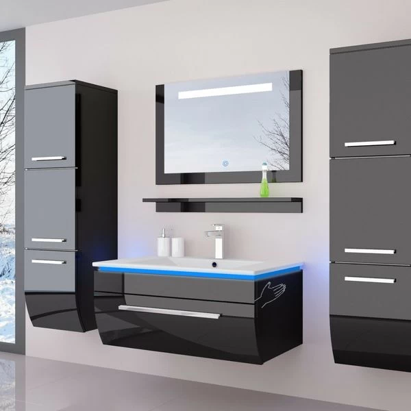 Badmöbel Set Weiss Schwarz Hochglanz Badezimmermöbel Bis 6Tlg 70LED Komplett Montiert 4 Badmöbel Set Weiss Schwarz Hochglanz Badezimmermöbel Bis 6Tlg 70LED Komplett Montiert – Bild 2