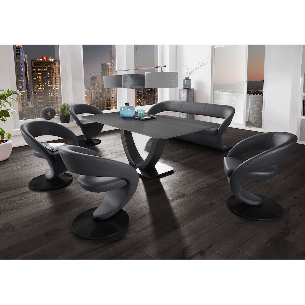 K+W Komfort & Wohnen Essgruppe »Wave«, (Set), 4 Design-Drehstühlen Und Tisch In 180x90cm, Tischplatte Wildeiche 3 K+W Komfort & Wohnen Essgruppe »Wave«, (Set), 4 Design-Drehstühlen Und Tisch In 180x90cm, Tischplatte Wildeiche