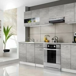 KÜCHE Küchenzeile Küchenblock MODERN 240 CM Einbauküche BETON + Beton