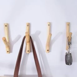 Holz Kleiderhaken, 3er Pack Vintage Haken Echtholz Baum Wandhaken, Rustikale Dekorative Holz Klebehaken. Schlüsselanhänger, Kleiderhakenhaken Für Heimtextilien -Möbelhaus 41682049 2