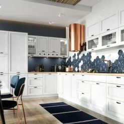 Küche Eckküche Ostsee Traumküche Landhaus - Soft Close - Markenküche Weiß Matt Holz