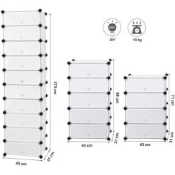 Songmics Schuhregal, DIY, Schuhschrank Mit Tür, 10 Ebenen, Aus PP-Kunststoff, Schuhablagen, Mit Gummihammer Und Umkippschutz, Halbtransparent Weiß LPC10W -Möbelhaus 4272054 4