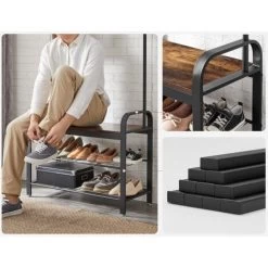 Songmics VASAGLE Garderobenständer, Garderobe, Schuhregal Mit Sitzfläche, Kleiderständer Mit 9 Abnehmbaren Haken, Sitzbank, 2 Gitterablagen, 183 Cm Hoch, Industrie-Design, Vintagebraun-schwarz HSR400B01 -Möbelhaus 42722959 4