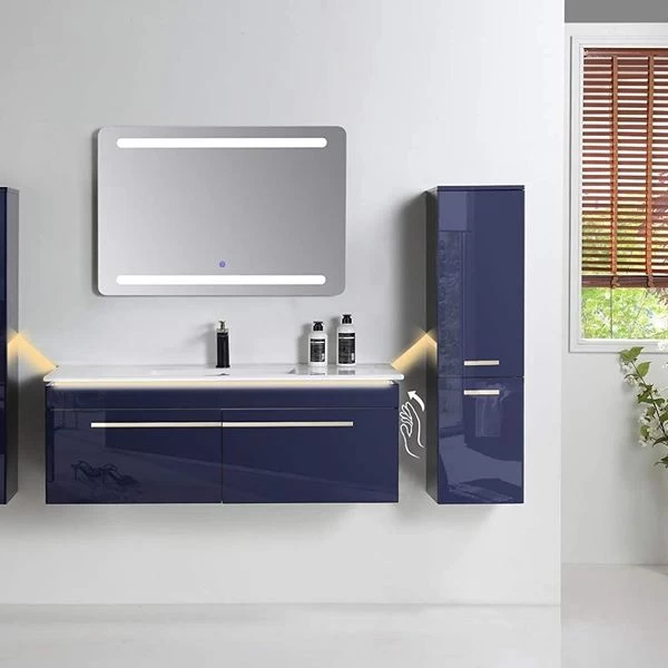 Badmöbel Set 5 Teilig 120 Cm Hochglanz Königsblau LED Spiegel Badezimmer Waschtisch