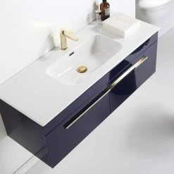 Badmöbel Set 5 Teilig 120 Cm Hochglanz Königsblau LED Spiegel Badezimmer Waschtisch -Möbelhaus 428110978