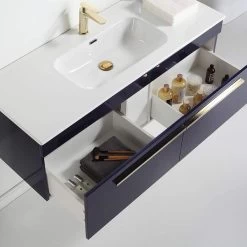 Badmöbel Set 5 Teilig 120 Cm Hochglanz Königsblau LED Spiegel Badezimmer Waschtisch -Möbelhaus 428110991