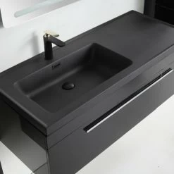 Badmöbel Set 8 Teilig 240cm Hochglanz Schwarz/ Weiß/ Königsblau LED Spiegel -Möbelhaus 428116299