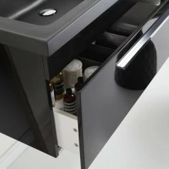 Badmöbel Set 8 Teilig 240cm Hochglanz Schwarz/ Weiß/ Königsblau LED Spiegel -Möbelhaus 428116302