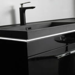 Badmöbel Set 8 Teilig 240cm Hochglanz Schwarz/ Weiß/ Königsblau LED Spiegel -Möbelhaus 428116311