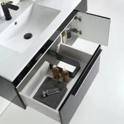 Badmöbel Set 8 Teilig 240cm Hochglanz Schwarz/ Weiß/ Königsblau LED Spiegel -Möbelhaus 428116361