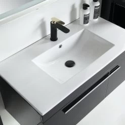 Badmöbel Set 8 Teilig 240cm Hochglanz Schwarz/ Weiß/ Königsblau LED Spiegel -Möbelhaus 428116363