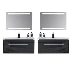 Badmöbel Set 8 Teilig 240cm Hochglanz Schwarz/ Weiß/ Königsblau LED Spiegel -Möbelhaus 428116368