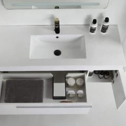 Badmöbel Set 8 Teilig 240cm Hochglanz Schwarz/ Weiß/ Königsblau LED Spiegel -Möbelhaus 428116370