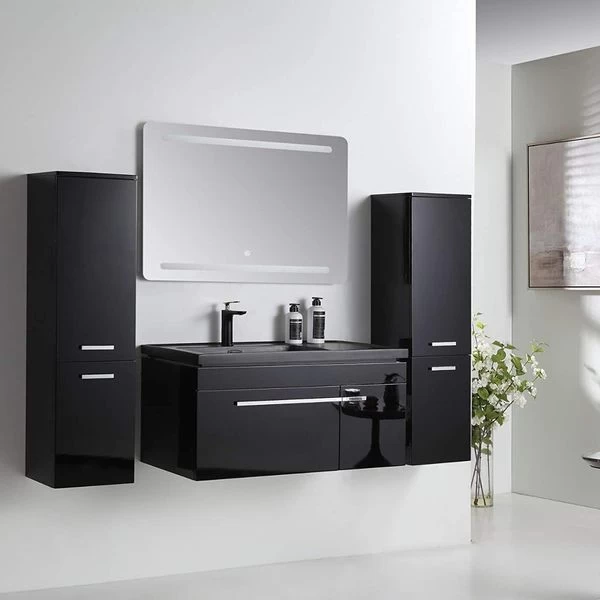 Badmöbel Set 5 Teilig 90 Cm Hochglanz Schwarz LED Spiegel Badezimmer Granitbecken 4 Badmöbel Set 5 Teilig 90 Cm Hochglanz Schwarz LED Spiegel Badezimmer Granitbecken – Bild 2