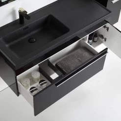 Badmöbel Set 5 Teilig 90 Cm Hochglanz Schwarz LED Spiegel Badezimmer Granitbecken 11 Badmöbel Set 5 Teilig 90 Cm Hochglanz Schwarz LED Spiegel Badezimmer Granitbecken -Möbelhaus 434822020