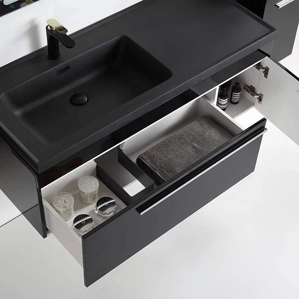 Badmöbel Set 5 Teilig 90 Cm Hochglanz Schwarz LED Spiegel Badezimmer Granitbecken 5 Badmöbel Set 5 Teilig 90 Cm Hochglanz Schwarz LED Spiegel Badezimmer Granitbecken – Bild 3