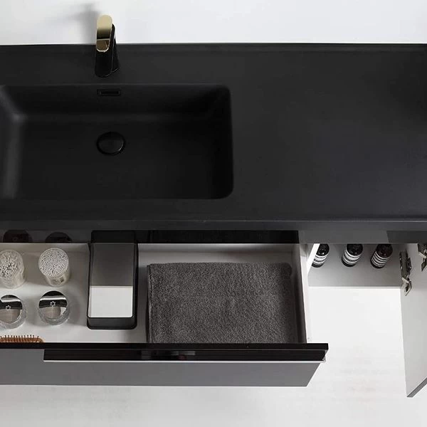 Badmöbel Set 5 Teilig 90 Cm Hochglanz Schwarz LED Spiegel Badezimmer Granitbecken 6 Badmöbel Set 5 Teilig 90 Cm Hochglanz Schwarz LED Spiegel Badezimmer Granitbecken – Bild 4