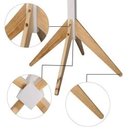WOLTU Kleiderständer Mit 8 Haken Garderobenständer Hängeregal Wäscheständer Gestell Aufhänger 180cm Höhe Aus Massive Holz, Weiss+natur -Möbelhaus 43633410 5