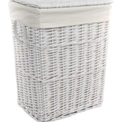 DVier Wäschekorb Wäschetonnen Wäschetruhe Weide Weiß Rechteckig Bezug Deckel 48x36x62