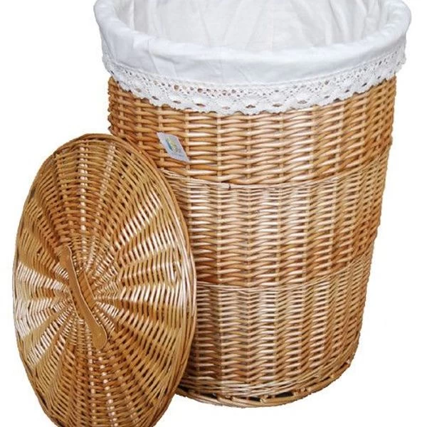 DVier Wäschekorb Wäschetonnen Wäschetruhe Weide Beige Rund Bezug Deckel D.39 H.55 4 DVier Wäschekorb Wäschetonnen Wäschetruhe Weide Beige Rund Bezug Deckel D.39 H.55 – Bild 2