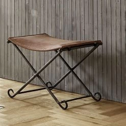 Klapphocker Hocker Vintage Echt Leder Gepolstert Stahlrohr Klappbar