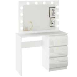 Schminktisch Kosmetiktisch Spiegel LED-Beleuchtung Frisiertisch Hochglanz Weiß M