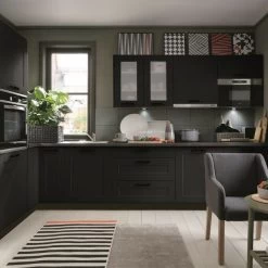 Küche, Schränke, Küchenzeile Erweiterbar Sand Beige Schwarz Weiss MDF Fronten