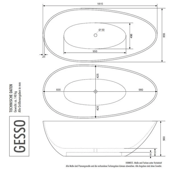 Freistehende Badewanne 180 Gussmarmor Mineralguss Solid Stone Standbadewanne Matt 8 Freistehende Badewanne 180 Gussmarmor Mineralguss Solid Stone Standbadewanne Matt – Bild 6