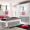 Schlafzimmer Komplett Set 4-tlg. STEFAN Bett 180 Kleiderschrank Weiß Beton