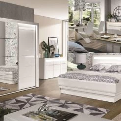 Schlafzimmer Komplett Weiß Hochglanz IRIS Set B Schwebetürenschrank Nakos LED -Möbelhaus 464486851