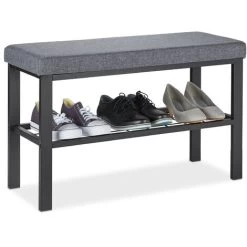 Relaxdays Schuhbank, 1 Ablage, Schuhregal Mit Sitzfläche, Gepolstert, HBT 50,5 X 81 X 32 Cm, Sitzbank Flur, Schwarz/grau