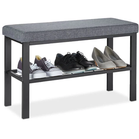 Relaxdays Schuhbank, 1 Ablage, Schuhregal Mit Sitzfläche, Gepolstert, HBT 50,5 X 81 X 32 Cm, Sitzbank Flur, Schwarz/grau 3 Relaxdays Schuhbank, 1 Ablage, Schuhregal Mit Sitzfläche, Gepolstert, HBT 50,5 X 81 X 32 Cm, Sitzbank Flur, Schwarz/grau
