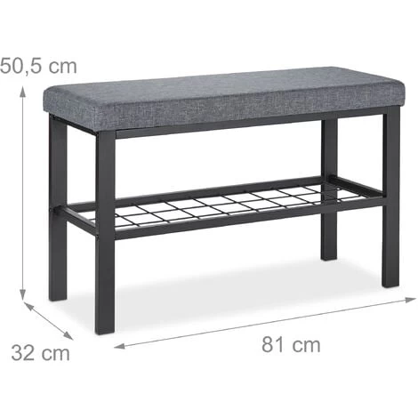 Relaxdays Schuhbank, 1 Ablage, Schuhregal Mit Sitzfläche, Gepolstert, HBT 50,5 X 81 X 32 Cm, Sitzbank Flur, Schwarz/grau 6 Relaxdays Schuhbank, 1 Ablage, Schuhregal Mit Sitzfläche, Gepolstert, HBT 50,5 X 81 X 32 Cm, Sitzbank Flur, Schwarz/grau – Bild 4