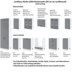 Landhaus Küche LORA Küchenzeile 320 Cm Im Landhausstil Weiß, Beige Oder Grau -Möbelhaus 467528550