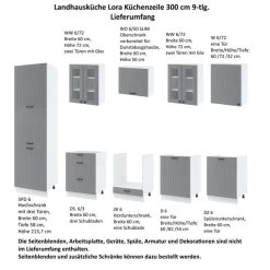 Landhausküche Lora Küchenzeile 300 Cm 9-tlg. Landhausstil Weiß, Beige Oder Grau -Möbelhaus 467530453