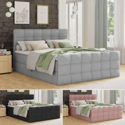 Bett Boxspringbett BEST LUX + 2 Bettkästen, Doppelbett Mit Bonell-Matratze + Topper