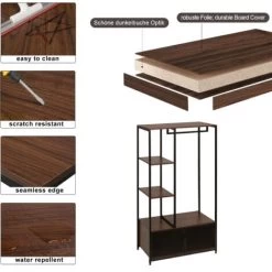 WOLTU Kleiderständer Mit Lagerschrank Kleiderschrank Offener Garderobenständer Dunkelbuche+schwarz -Möbelhaus 47249177 3