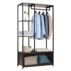 WOLTU Kleiderständer Mit Lagerschrank Kleiderschrank Offener Garderobenständer Dunkelbuche+schwarz -Möbelhaus 47249177 5