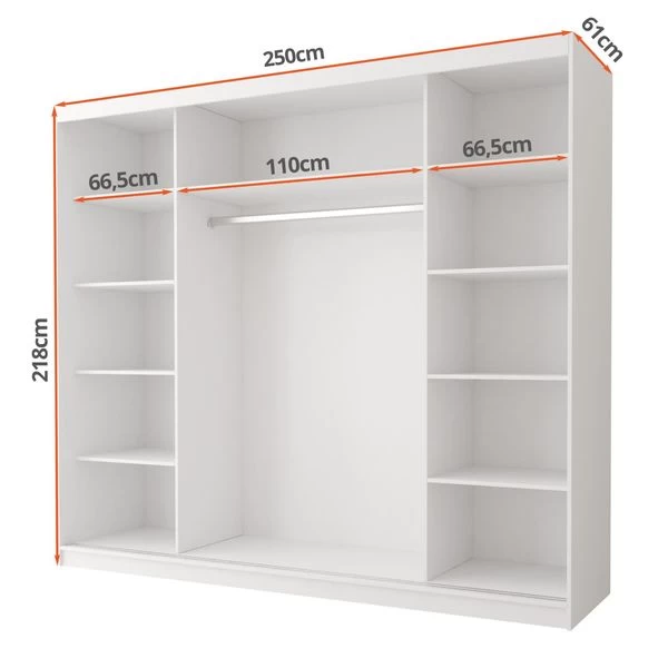 Schwebetürenschrank Schrank Kleiderschrank Schiebetüren Garderobenschrank Alba 250 Cm 5 Schwebetürenschrank Schrank Kleiderschrank Schiebetüren Garderobenschrank Alba 250 Cm – Bild 3