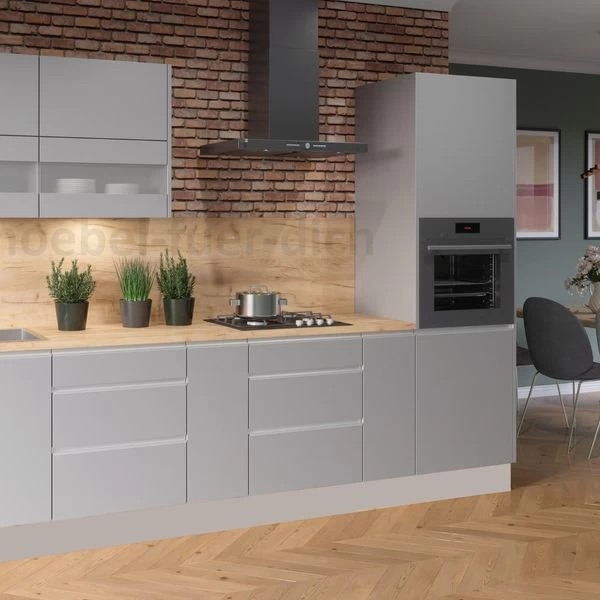 Grifflose Hochglanz Einbauküche Küchenzeile Campari 300 Cm 8-tlg Weiß, Grau, Schwarz 4 Grifflose Hochglanz Einbauküche Küchenzeile Campari 300 Cm 8-tlg Weiß, Grau, Schwarz – Bild 2