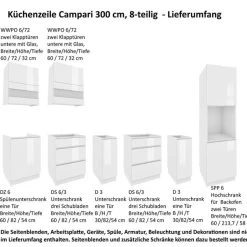 Grifflose Hochglanz Einbauküche Küchenzeile Campari 300 Cm 8-tlg Weiß, Grau, Schwarz 16 Grifflose Hochglanz Einbauküche Küchenzeile Campari 300 Cm 8-tlg Weiß, Grau, Schwarz -Möbelhaus 479661693