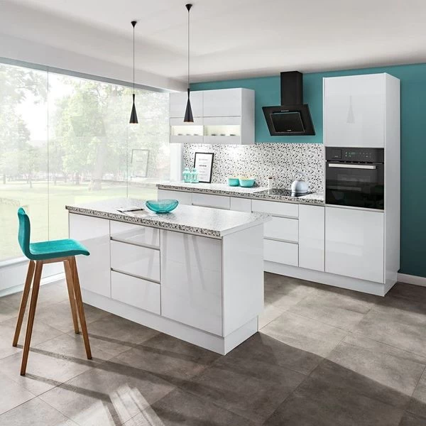 Grifflose Hochglanz Einbauküche Küchenzeile Campari 300 Cm 8-tlg Weiß, Grau, Schwarz 9 Grifflose Hochglanz Einbauküche Küchenzeile Campari 300 Cm 8-tlg Weiß, Grau, Schwarz – Bild 7