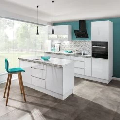 Küchenzeile Einbauküche Campari 270 Cm 8-tlg, Grifflos, Hochglanz Grau, Weiß, Schwarz -Möbelhaus 479661702